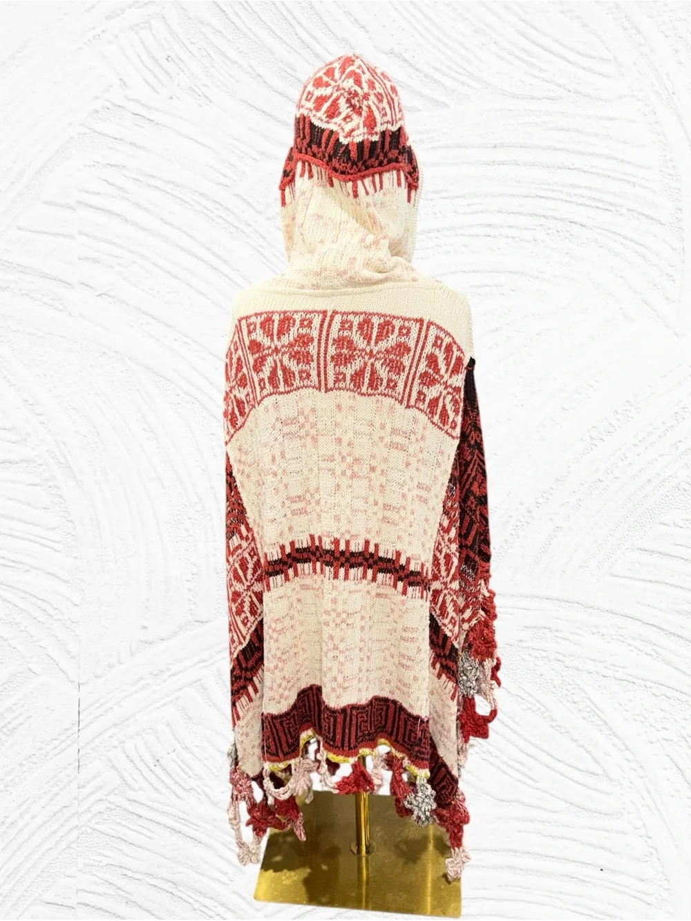 Free People Craft Poncho Gardenia Spice Hooded M/L Boho Grandma Crochet